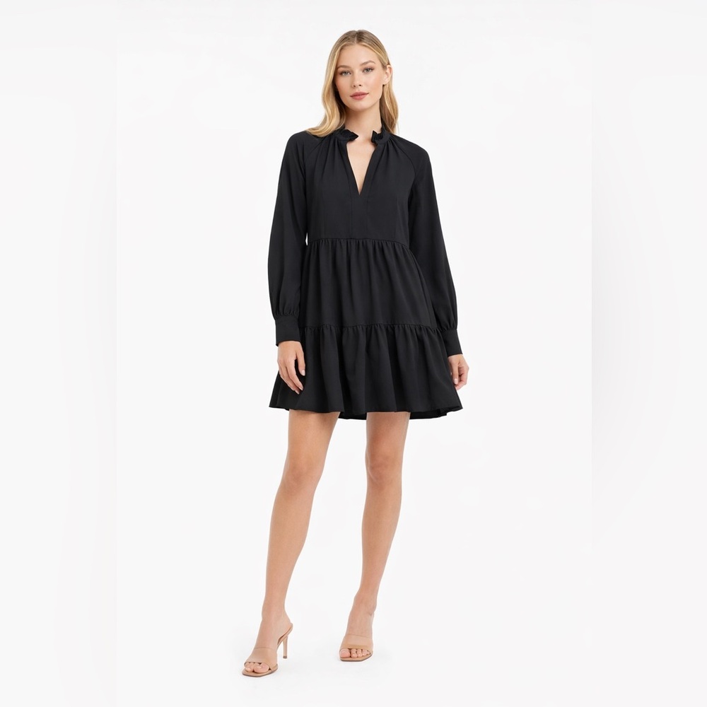 Amanda Uprichard Black Tiered Long Sleeve Mini Dress Ruffle Collar‎ XS Made USA